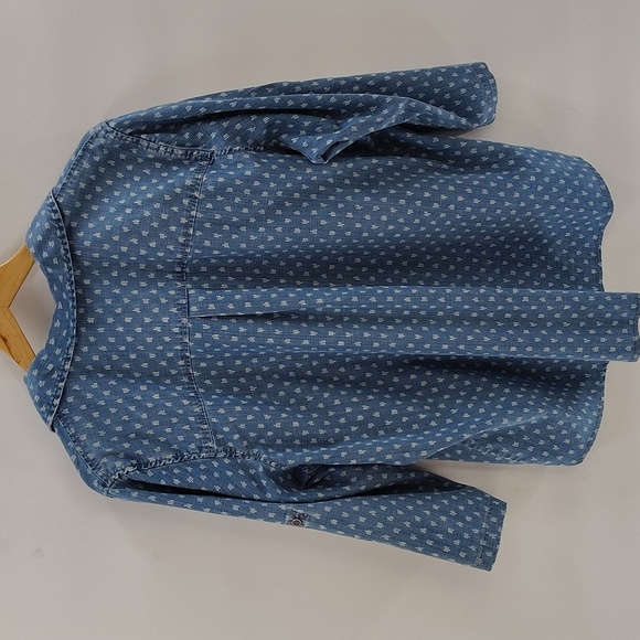 North Style Pullover Top Size XL blue white Soft chambray V Neck Collared - Picture 7 of 8